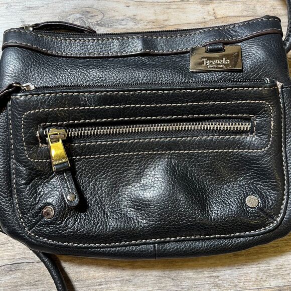 Tignanello Crossbody Bag Leather Black Vintage 90s Zip Y2K Small - Picture 4 of 7